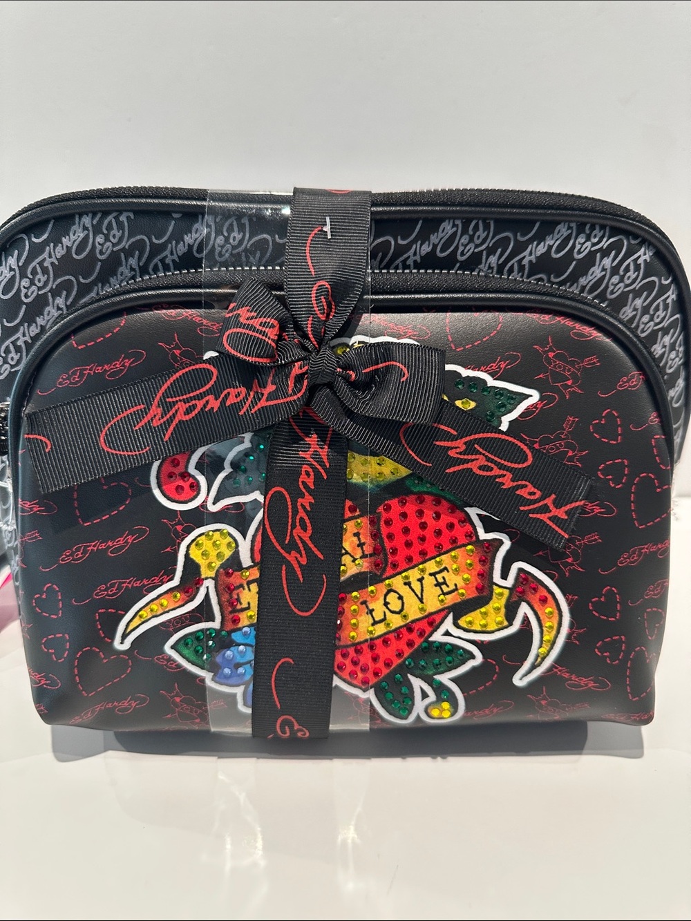 NWT Ed Hardy (2) piece Eternal Love Cosmetics bag Set.